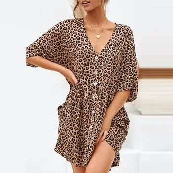 Kleidid Naistele, Seksikas Mood Daamid Avatud Leopard Liimida Print Nuppu Casual Kleit Määratlemata Vintage Seksikas Pidu платье