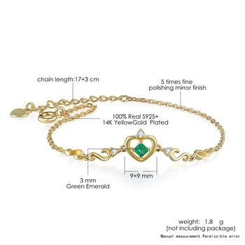 LAMOON Võlu Käevõru Naistele Vares Printsess Lõigatud 0,2 ct Reaalne Roheline Emerald 14K Kollase Kullaga Pinnatud Trahvi Ehteid LMHI052