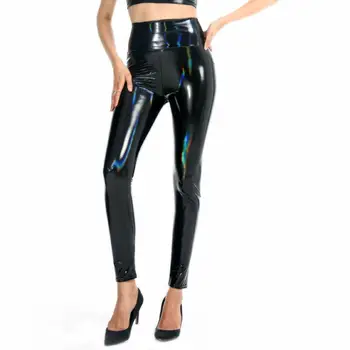 Laser Wetlook Kuum Seksikas PVC Pliiats Püksid Läikiv Push Up Säärised Pluss Suurus Gooti Püksid Streetwear Pantalon Spodnie Clubwear