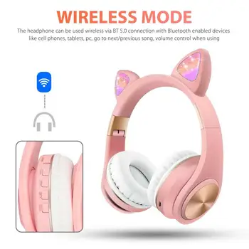 LED Kassi Kõrva Kõrvaklapid, Bluetooth 5.0 Müra Tühistamises Täiskasvanud Lapsed Tüdruk, Peakomplekti Toetada TF Kaarti FM-Raadio Koos Mic Wireless+Juhtmega