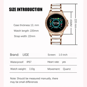 LIGE Uus Keraamiline Smart Watch Naiste Südame Löögisagedus, vererõhu Seire IP67, Veekindel Sport Daamid Smartwatch Android ja IOS