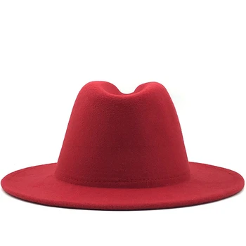 Lihtne Unisex Punane must Segast Tundsin Jazz Müts ühise Põllumajanduspoliitika Mehed Naised Korter Ääreni Villa Segu Fedora Mütsid Panama Huopahattu Vintage Müts