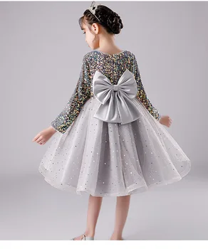 Luksus Tüdrukud Sequin Kleit Pruutneitsi Printsess Kleit Pikk Varrukas Pulm Kleit Tüdrukute Laste Poole Osadus Ametlik Kostüüm