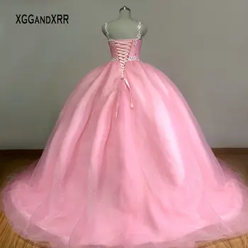 Luksuslik Pink Ball Kleit Tanssiaiset Kleit 2020 Magus 15 16 Kleidid V-Kaelusel pits Applique Kristall Profileerimine Tüdrukud Birhtday Pool Kleit Võistlused