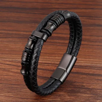 Meeste Must Nahast Trossi Käevõrud Cowhide Bangles Magnet-pannal Põimitud Multi Layer Wrap Trendikas Käevõru Armband pulsera hombre