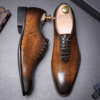Mens ametliku kingad, Ehtne nahk oxford jalatsid meestele kaste pulm meeste brogues office kingad lace up mees meeste kingad 2020