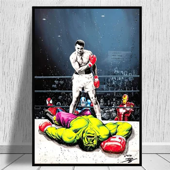 Muhammad Ali VS Hulk Lõuend Maalid Seina Art Poks Plakatid Graffiti, Kunst, Pildid Kodus Cuadros