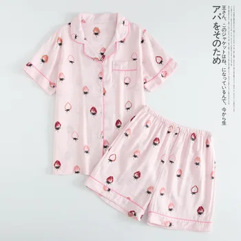 Naiste Puuvillane Lühikeste Varrukatega Daamid Pajama Komplekti Püksid Cute Cartoon Sleepwear Jaapani Lihtne Lühike Pidžaamad Naiste Homewear