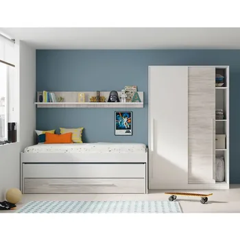 Noorte pesa voodi, kaks voodit + sahtel + lapse riiul valge Artik ja valge Velho 199x96x65