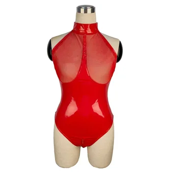 S-5XL Punane Must PU Daamid Mood Nahast soe Naiste Clubwear Kahekordne tõmblukk Bodysuit Seksikas PVC Kombekas Kostüüm Wetlook Catsuit