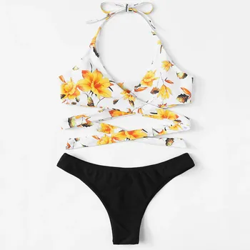 Seksikas Naiste Bikiinid Komplekti Päevalille Prindi Polsterdatud Supelrõivad Supelda Ujumistrikoo Beachwear