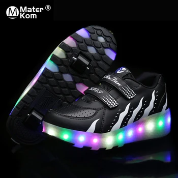 Suurus 28-43 LED Valgustusega Skate Jalanõud Lastele Topelt Rattad Helendav Tossud Rull Lapsed Poisid Tüdrukud LED Tossud Suured