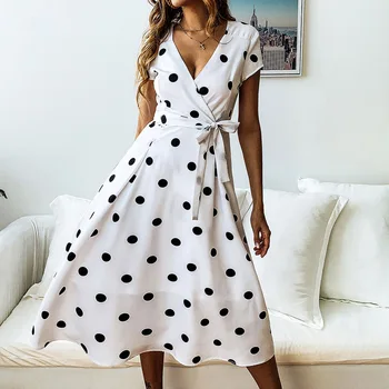 Suvel Juhuslikult Maxi Kleit, Naiste Riided 2019 Polka Dot Print Isik Amet Daamid Kleidid Sexy Lühike Varrukas Vintage Pikk Kleit
