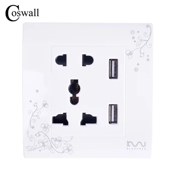 Tasuta Kohaletoimetamine COSWALL Luksus Seina Pistikupesa, Multifunktsionaalne 5 auguga Pistikupesa koos Dual USB-laadimine sadamas, AC 110~250V