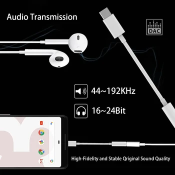 Tüüp C-3,5 mm Aux Adapter Kõrvaklappide Pistikupesa 24BIT HD Digital Audio USB-C Kaabel iPad Pro Huawei 20 Google Pixel 2/2XL 3/3XL