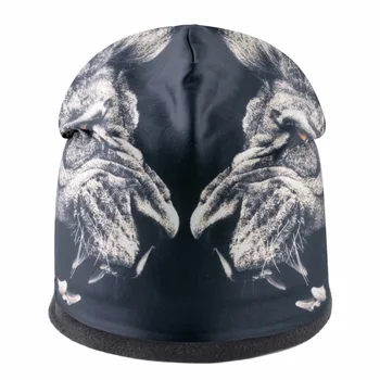Unisex 3D Lõvi mustriga müts meeste Hip-Hop ühise põllumajanduspoliitika Pluss, samet, soe ski mütsid Double layer luu Turban talve mütsid naistele Beanies