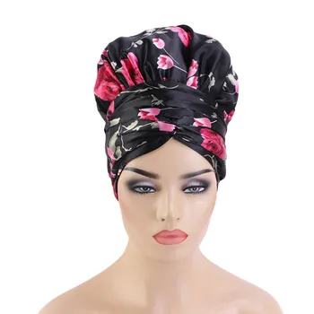 Uus Aafrika Prindi Satiin Kapoti Pika Lindi Wrap Double Layer Headwrap Ankara Muster Naiste Juuksed Katavad Suured Juuksed Mähi