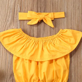 Väikelapse Poiss Tüdruk Komplekt 3tk Ruffled Maha Õla Peal Triibulised lühikesed Püksid kikilips Vabaaja Mugav Beebi Ülikond