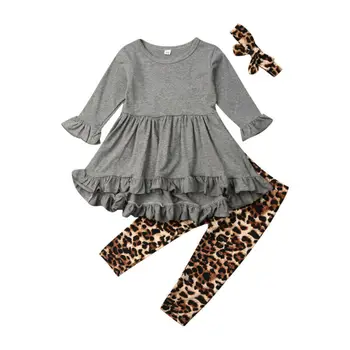 1-5Years Väikelapse Lapsed, Beebi Tüdruk Leopard Set Riided Pikk Varrukas Ruffles T-särk, Tuunika Püksid Sügis-Kevad Kid Laste Kostüümid
