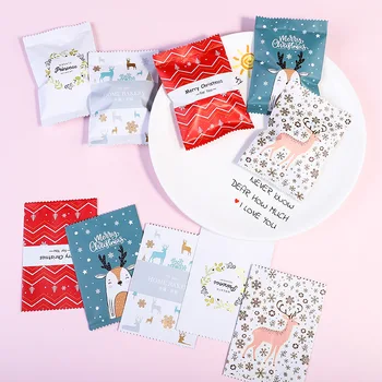 100tk Jõulud DIY Käsitöö Nugat Candy Pakendi Kott Läbipaistev Pleisse Valge Jäätunud Kuldne Põhjapõder Lumehelves Goodie Bag
