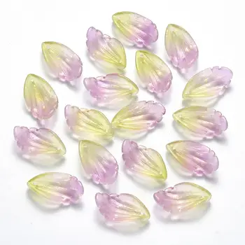 100tk Läbipaistev Spray Värvitud Klaasist Lehed Ripatsid Kahe Tooni Lehed Amuletid Glitter Pulber Ehted DIY Teha Järeldused
