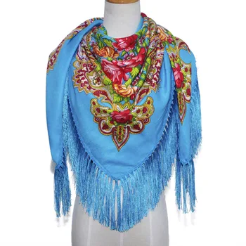 135*135cm Naiste venemaa Riiklik Ruudukujuline Sall Suur Suurus Õie Printida Sallid Naiste Retro Fringed vene Suurrätikud Hijab Ümbrised