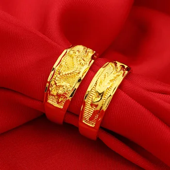 18k Yellow Gold Dragon ja Phoenix Helise Armastaja Paar Trahvi Ehteid Pulmad Engagement Avatud Reguleeritav Rõngad Sünnipäeva Kingitus