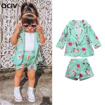 2020 Laste Tüdrukute Lilleline Mantel + lühikesed Püksid, Kaks rõivakomplekti Lapsed Imiku Mood Sobivad Riided Komplekti 0-5Y