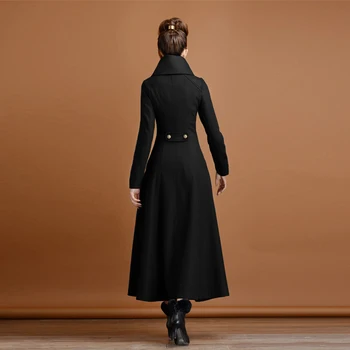 2021 Uus naiste Must jakk naiste vintage seista krae, kaherealine slim pikk villane mantel pluss suurusele sügis-talv overcoat