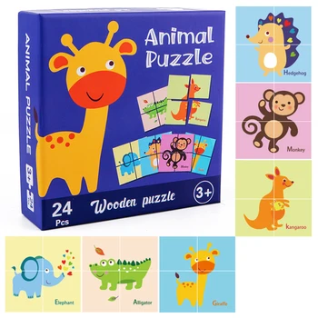 24tk Puzzle Puidust 3d Pusle Tangram Laste Multikas Loomade Liikluse Alguses Haridus-Õppe Mänguasjad, Beebi Kognitiivse Mänguasjad