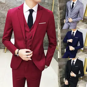 3 piec Meeste Pintsak Sobiks Pulm (Jope+PanOffice Peigmees Poole Jope Kostüümid Korea Meeste Ülikond Püksid, Vest 3XL