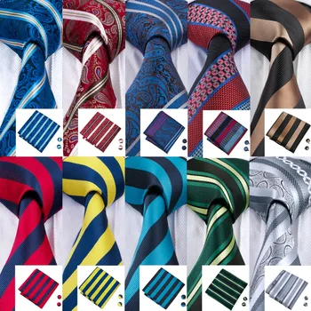33 Stiile Tie Meeste Lipsud Värvikas Silk Klassikaline Kootud Jacquard Lips Hanky Cufflinks Seatud Äri Pool Pulm Lipsud