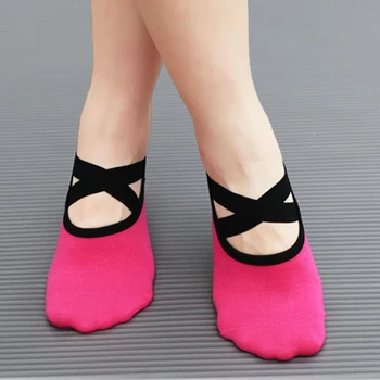 5 paari Jooga Sokid Anti-Slip Quick-Dry Summutamine Pilates Ballett Sokid naistele, meestele, jooga koolitus Sidemega Grip puuvillane sokk sussid