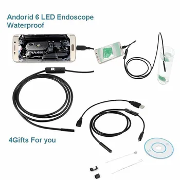 7MM Endoscope Kaamera 2 in 1 USB Mini Videokaamera, IP67, Veekindel 6 LED Borescope Ülevaatus Autode Ülevaatus Kaamera, Android PC