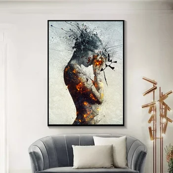 Abstraktne Plahvatus Tulekahju Tüdruk Plakat Lõuendile Maali Nordic Seina Art Plakat ja Printings jaoks elutuba, Magamistuba Decor Raamimata