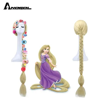 Anogol Sassis Printsess Rapunzel Pikk Sirge Põimitud Blond Sünteetilised Juuksed Kuus Lilled Cosplay Kostüüm Parukad Halloween