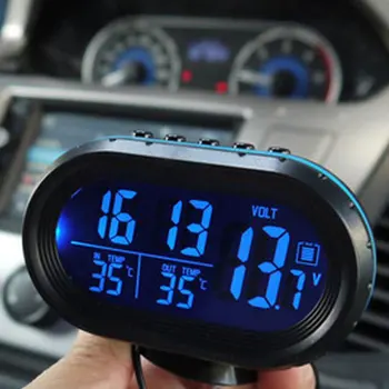 Auto Termomeeter Digitaalne Kell Auto Kell LED Valgustusega Auto Dual Temperatuuri Näidik Voltmeeter-Pinge Tester