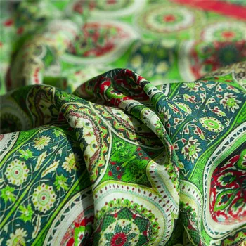 Bohemian stiil trükitud punane ja roheline lilleline pure silk krepp de chine riie,õmblemise seelik,kleit,särk,pluus,käsitöö laevatehase
