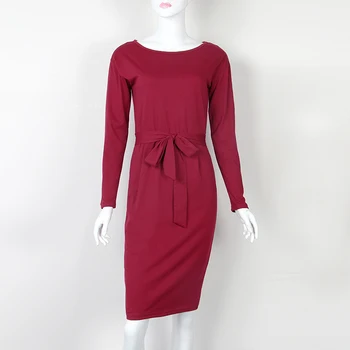 Casual Tahke O-Kaeluse Naiste Kleit Tiivad 2020 Kleit Kevad Sügis Pikad Varrukad Otse Põlve Pikkuses Kleidid, Pluss Suurus Taskud GV006