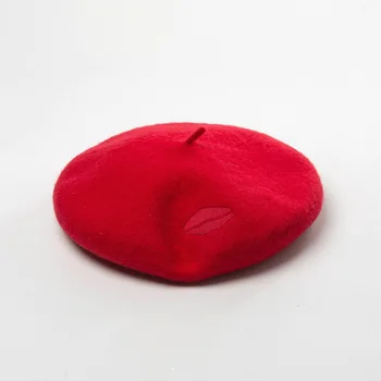 COKK Naiste Mütsid Punane Huule Tikandid Puhas Villane Barett Maalikunstnik ühise Põllumajanduspoliitika Soe Vintage-Mütsi Boina Gorras Chapeau Femme 2020
