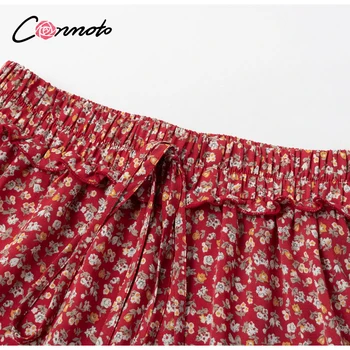 Conmoto naiste punane suvel 2020 sifonki seelik elastne vöökoht vabaaja boho seelikud kõrge vöökoht ruffles femme punane lilleline seelik