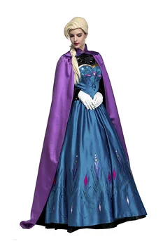 Deluxe Printsess Elsa Kostüüm Kleit Varjatud Kleit Täiskasvanud Naiste Pikk Cape Väljamõeldud Satiin Tikandid Cosplay Varustus Lady Halloween