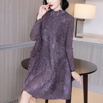 Elegantne Kleit Ema Sügis-Talv 2020. Aasta Uus Naiste Mood Suur Suurus Must Pikkade Varrukatega Plisseeritud Kleit