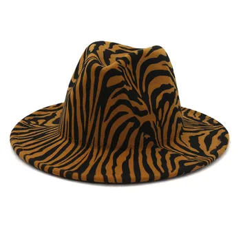 Fedora müts naised mehed sebra muster prindi vabaaja vintage talve mütsid mõeldud väljas luksus fascinator zebra jazz ühise põllumajanduspoliitika felted müts