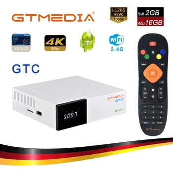 GTMEDIA GTC Satelliit-TV Vastuvõtja, DVB-S2 / T2 Satelliit Dekooder Android TV BOX toetada Hispaania Euroopa Cline Ccam M3u Set Top Box