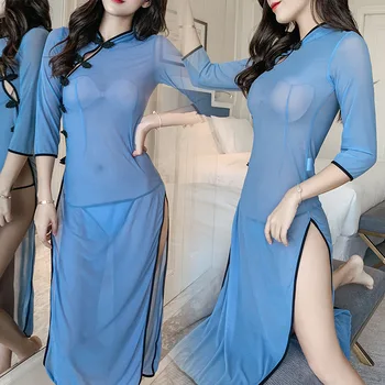 Hiina heongsam Õpilane Pesu Kleit Retro Krae Näha Läbi rollimängu Naiste Sexy Nightdress