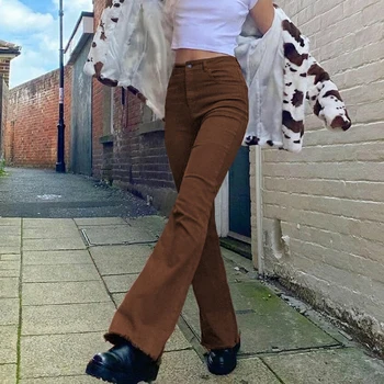 IAMSURE Madal Vöökoht Pruun Velvetist Teksad Naistele Sirge Jean Naiste Vintage Casual Denim Püksid Streetwear Ema Püksid 2020