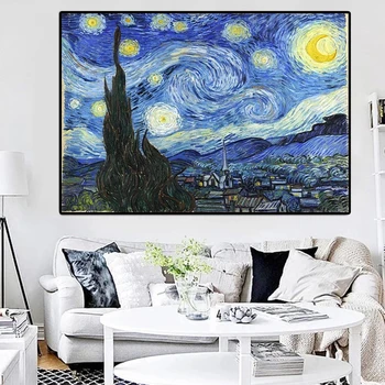Impressionism Van Gogh Tähine Öö õlimaal Reprodutseerimise Lõuend Plakatid ja Pildid Seina Art Pilt elutuba