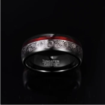 JQUEEN 8mm Lai Volfram Terase Ringi Katmine Musta Inlay Kolmekordne Spiraalne Muster+Punane Kitarr String volframkarbiidi Ring hot müüa