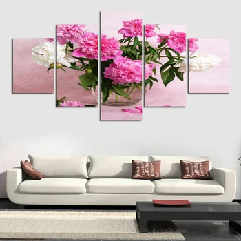 Kaasaegse Kunsti Maalid 5 tk Soodustab Roosa Valge Roosi Lõuend Art Prints Plakat Seina HD Pilt Kodu Kaunistamiseks elutuba